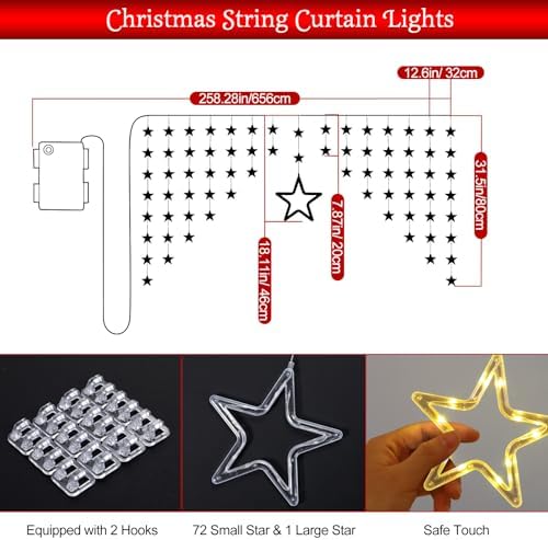Lewondr 82 LED Christmas Star Curtain Lights