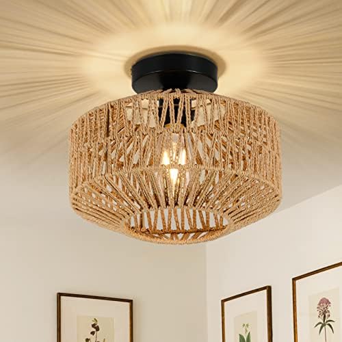 Boho Mini Rattan Ceiling Light, Dimmable LED