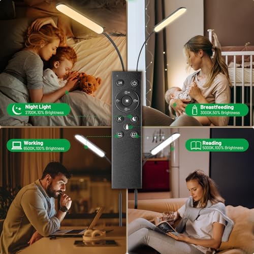 Yikuneng Dimmable LED Floor Lamp, Remote Control, Black