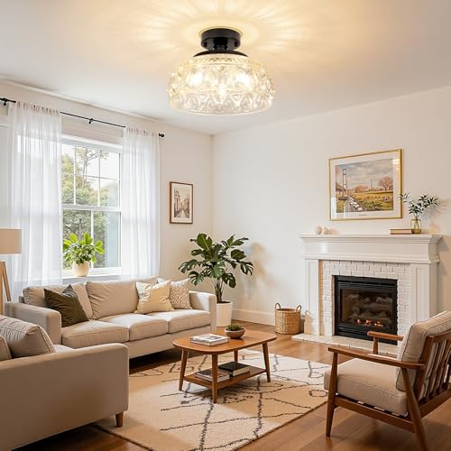 SunRider Modern 3-Light Black Glass Semi Flush Mount Ceiling Light