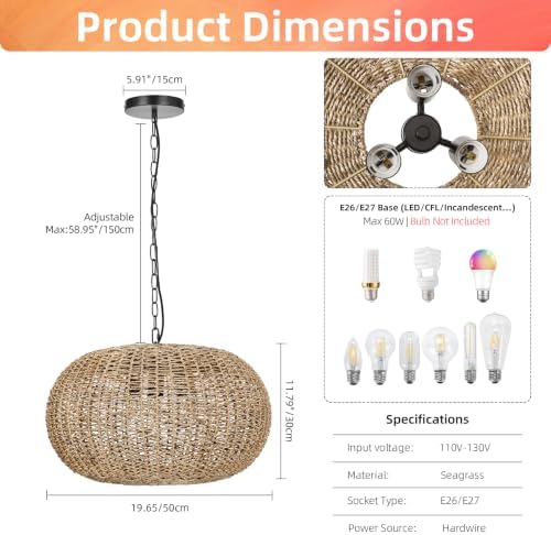 Arturesthome 3-Light Natural Rattan Pendant Light