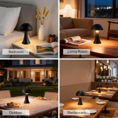 2 Pack Cordless Black Table Lamps, 1800mAh Rechargeable