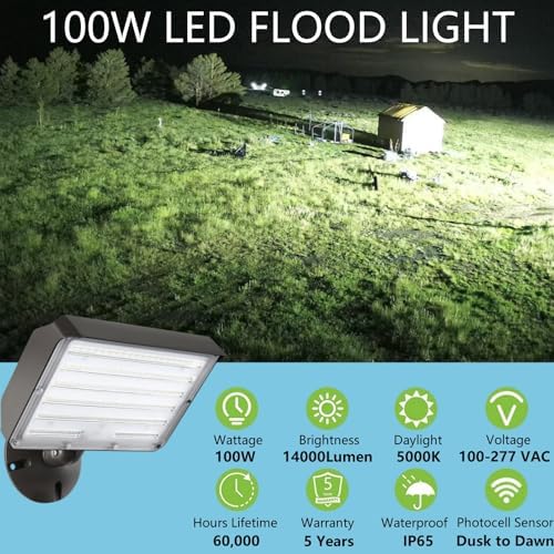 2-Pack 100W LED Flood Lights with Knuckle, 5000K