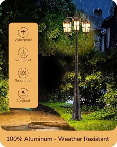 EDISHINE Black Dusk-to-Dawn Outdoor Post Light with Pier Mount Base