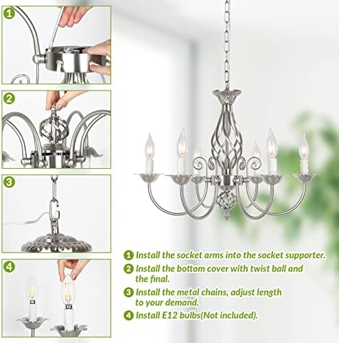 VerRon 6-Light Farmhouse Candle Chandelier, Brushed Nickel