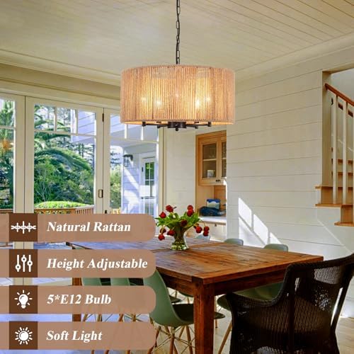 19.25'' 5-Light Boho Rattan Chandelier