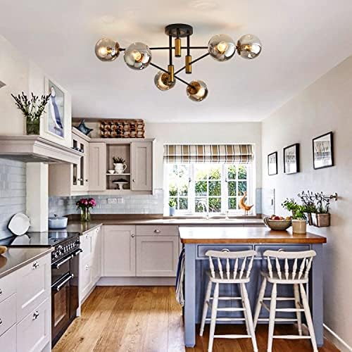 6-Light Black and Gold Sputnik Ceiling Chandelier