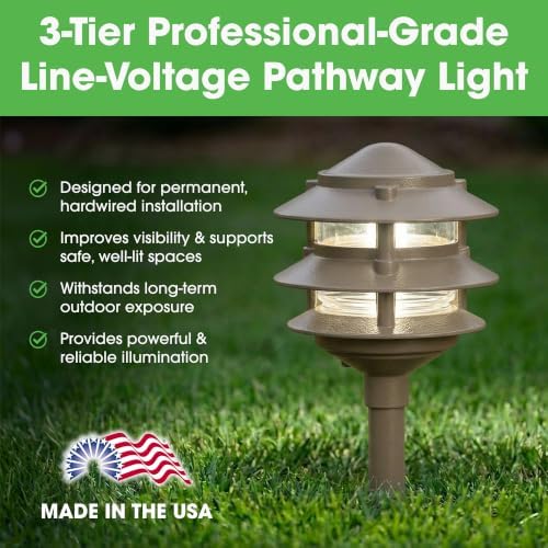 Greenfield 120V 3-Tier LED Outdoor Pathway Light, Bronze