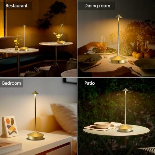 Cordless Rechargeable Table Lamps, Set of 2, Gold