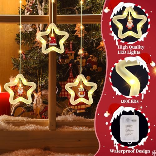 Christmas Star Curtain Lights with Remote, IP65 Waterproof