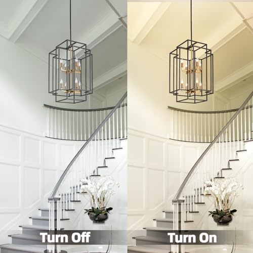 8-Light Black and Gold Tiered Lantern Chandelier