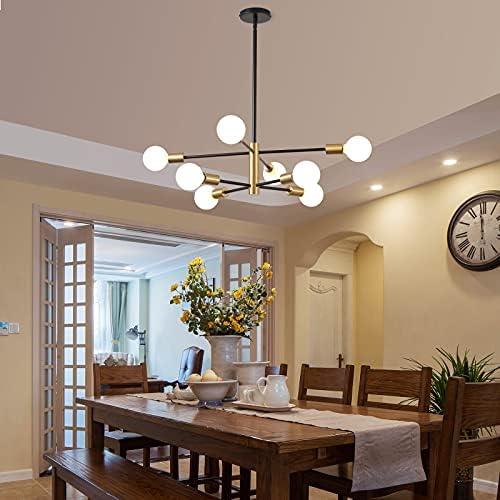 KAISITE 8-Light Black and Gold Sputnik Chandelier