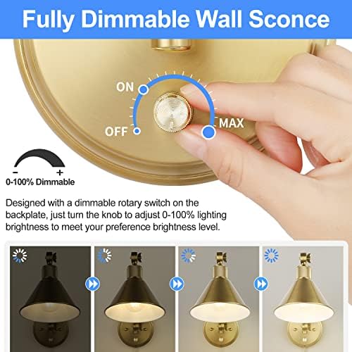 TRLIFE Dimmable Brushed Brass Swing Arm Wall Sconces, 2 Pack