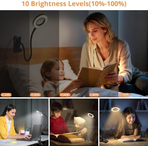 Woputne Clip-on Desk Lamp for Bed Reading, Black