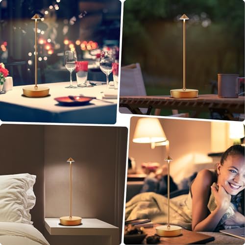 2 Pack Rechargeable Cordless Table Lamps, 6000mAh, Gold