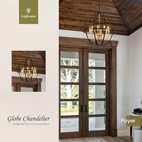 Modern Black and Gold 8-Light Chandelier, 22.8 Inch