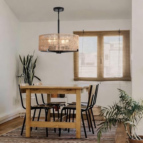4-Light 17.7" Rattan Boho Farmhouse Chandelier