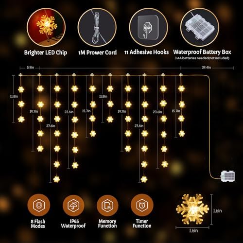 Quntis 50 LED Snowflake Christmas Window Lights, Warm White