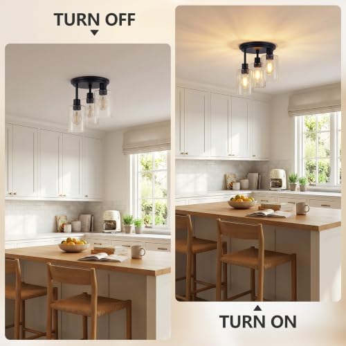 ROTTOGOON 3-Light Semi Flush Mount Ceiling Light, Black