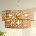 23.6" 6-Light Boho Rattan Chandelier