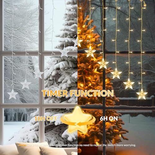 YOUNGAR Stars Icicle Lights, 118 LED Warm White