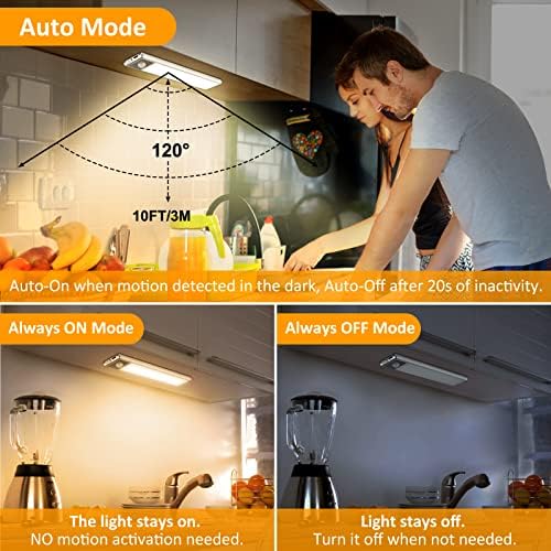 3-Pack Warm White Motion Sensor Under Cabinet Lights, 8 inch