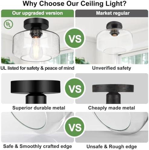 Lynnoland Semi Flush Mount Ceiling Light, Seeded Glass Shade