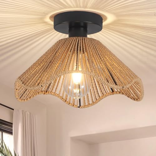 Surpars House Boho Rattan Ceiling Light, Light Brown