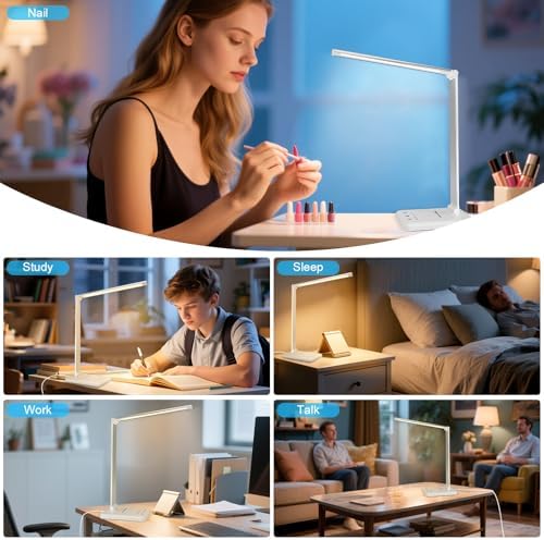 White crown LED Desk Lamp, White, 5 Lighting Modes