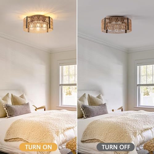 4-Light Rattan Farmhouse Flush Mount Ceiling Light, 17.7"