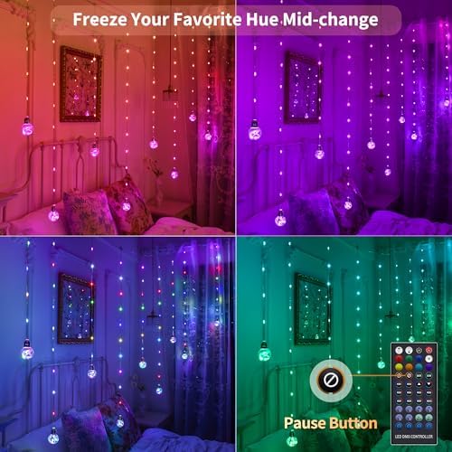 Color Changing Wishing Ball Curtain Lights, 9.8 x 3.3 FT
