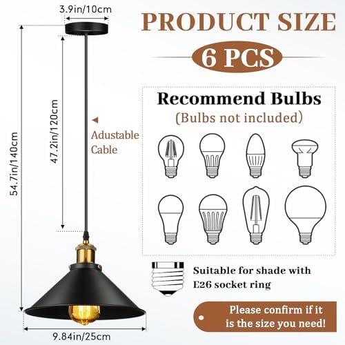 Retisee 6 Pcs Industrial Pendant Light, Black