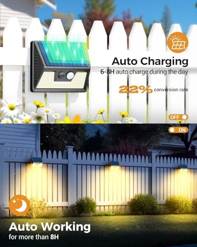 Vighep 4 Pack Solar Fence Lights, Motion Sensor
