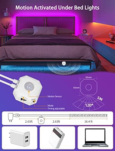 Daymeet 16.4ft RGB Motion Sensor LED Strip Lights