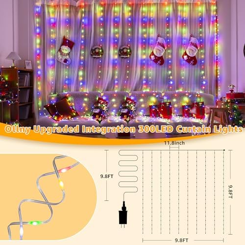 Ollny Curtain Lights, 300 LED, 9.8FT x 9.8FT