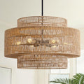 24" Rattan Chandelier, Large Boho Pendant Light