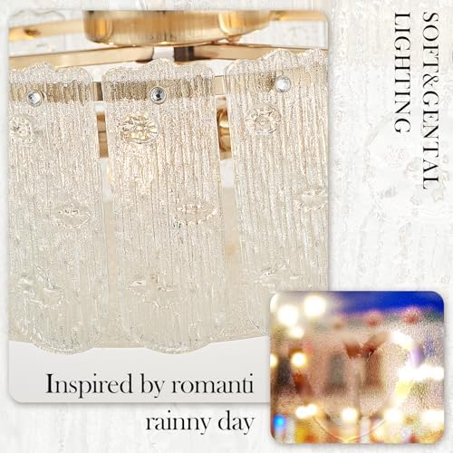 15” Textured Glass Semi Flush Mount Ceiling Light, Brass