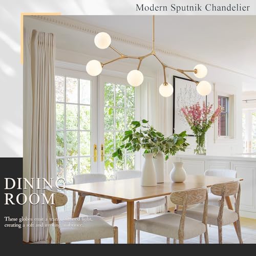 Modern 6 Lights Sputnik Chandelier for Dining Room L45in Gold Pendant