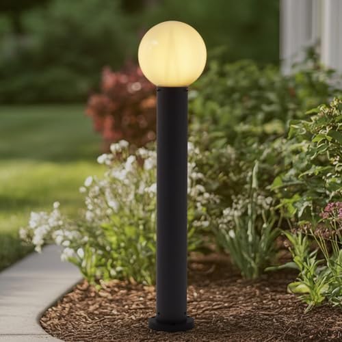 35.5" Black Outdoor Bollard Light, Opal Glass Globe