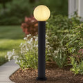35.5" Black Outdoor Bollard Light, Opal Glass Globe