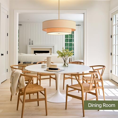 Boho Modern 23.6" 6-Light Rattan Chandelier with Fabric Shade