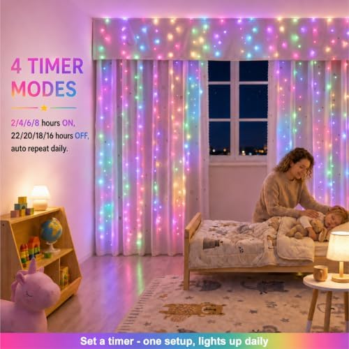 Fairy Curtain Light, 300LED 9.8x9.8ft, Remote & 8 Modes, USB