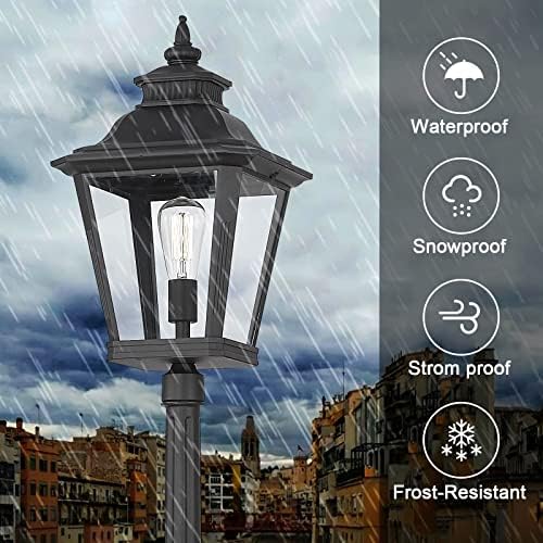 Outdoor Classic Lamp Post Light, Waterproof, Clear Glass