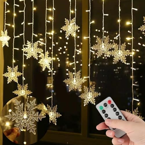 13Ft 96 LED Snowflake Curtain Lights with Remote