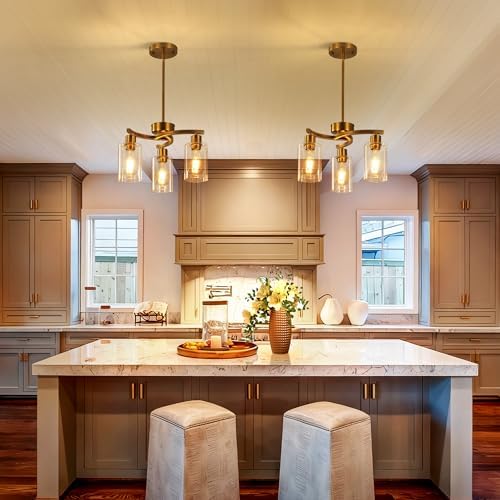 3-Light Brushed Gold Chandelier with Clear Glass Shade