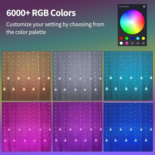 Color Changing Wishing Ball Curtain Lights, 9.8 x 3.3 FT