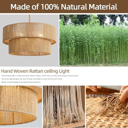 18'' Boho Rattan Chandelier Hand Woven Chandelier Light Fixture