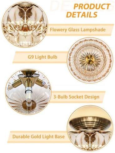 11" 3-Bulb Vintage Gold Semi Flush Mount Ceiling Light