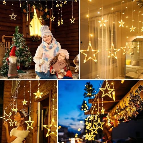 Star Curtain Lights, 9ft 138 LED Warm White