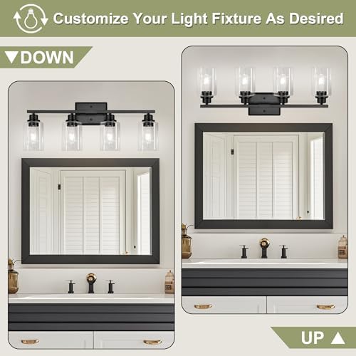 Unicozin 4-Light Black Bathroom Vanity Light with Clear Glass